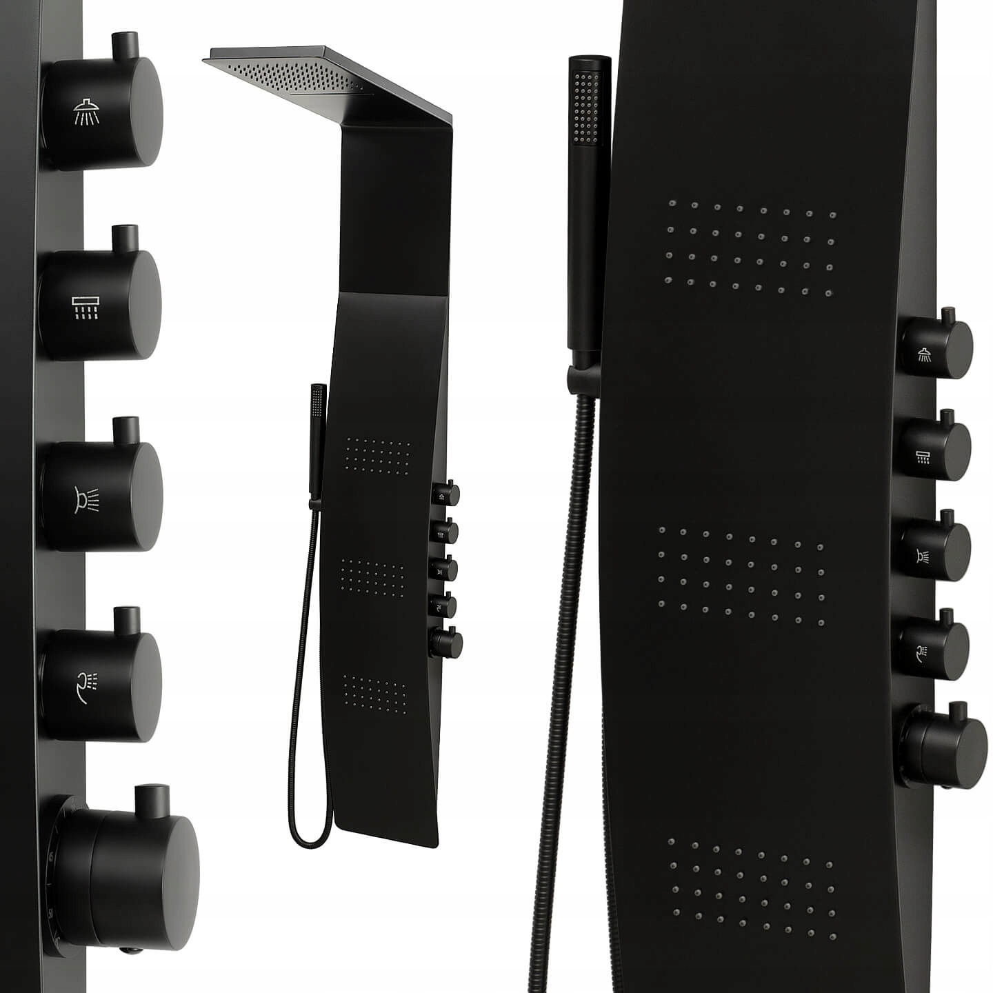 Sprchový panel INEA BLACK s hydromasážou, s čiernym termostatom